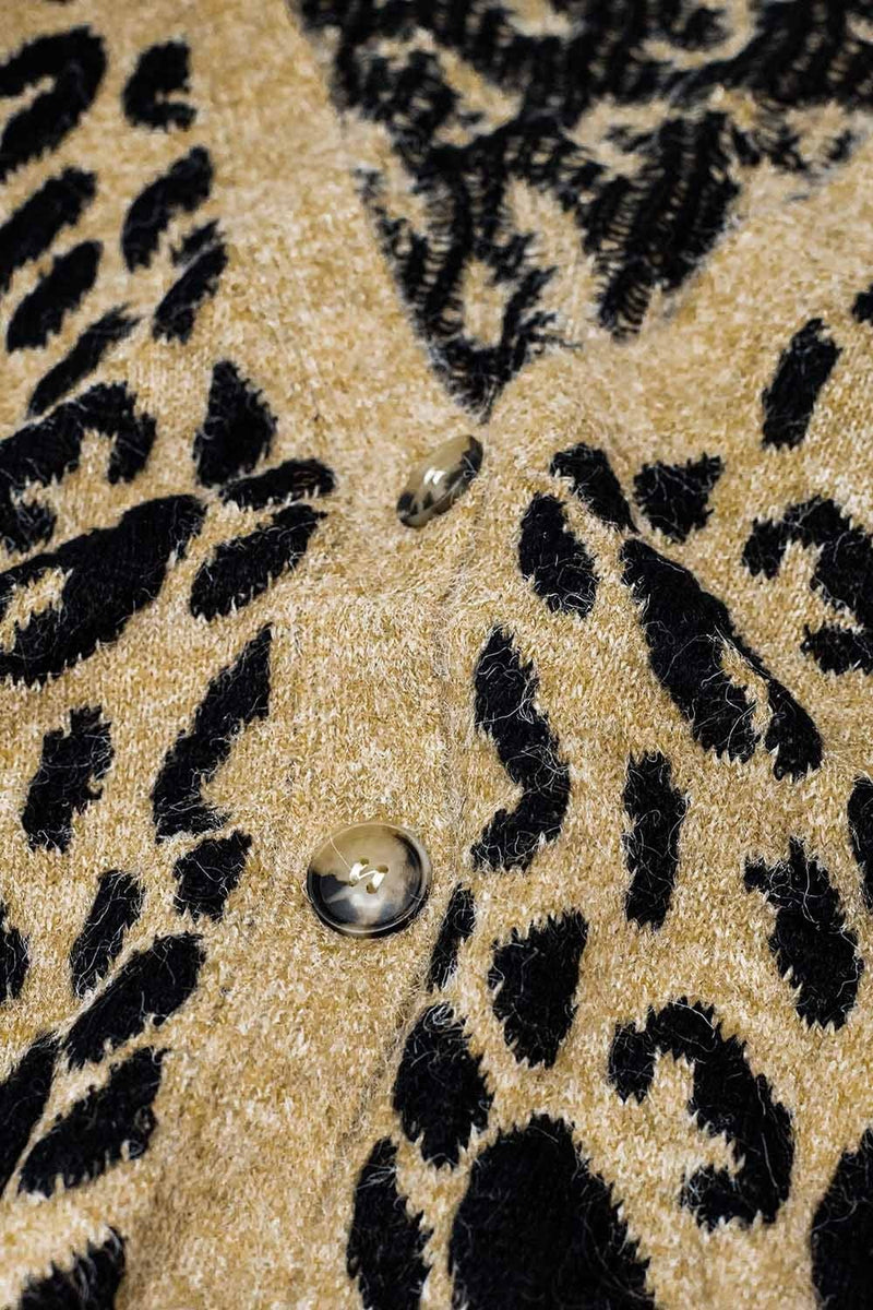 Q2 Women's Sweater One Size / Brown Soft Knit Leopard Print Cardigan