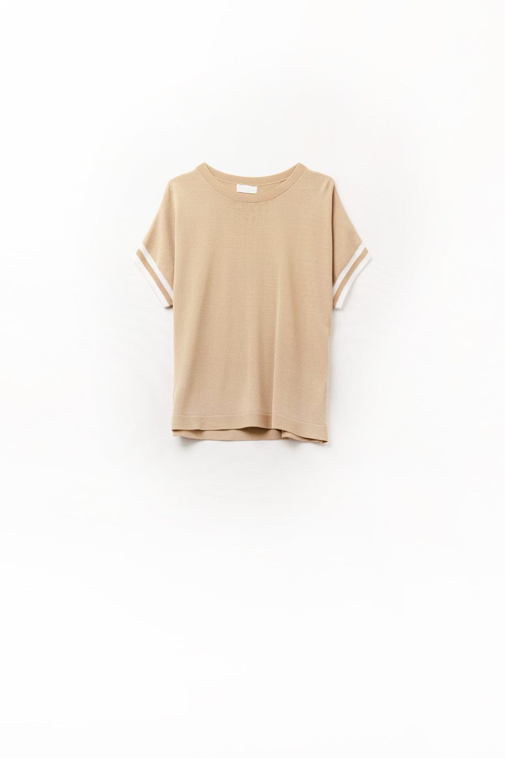 Q2 Women's Sweater One Size / Brown Sweater In Camel With White Contrast Detail