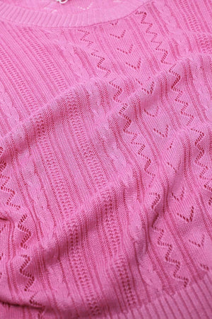 Q2 Women's Sweater One Size / Fuchsia 3/4 Sleeves Fuchsia Knit Sweater With Zig Zag Stripes Details