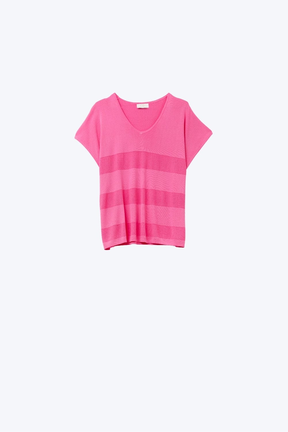 Q2 Women's Sweater One Size / Fuchsia Fuchsia V-Neck Knit Sweater With Open Stitch Detail