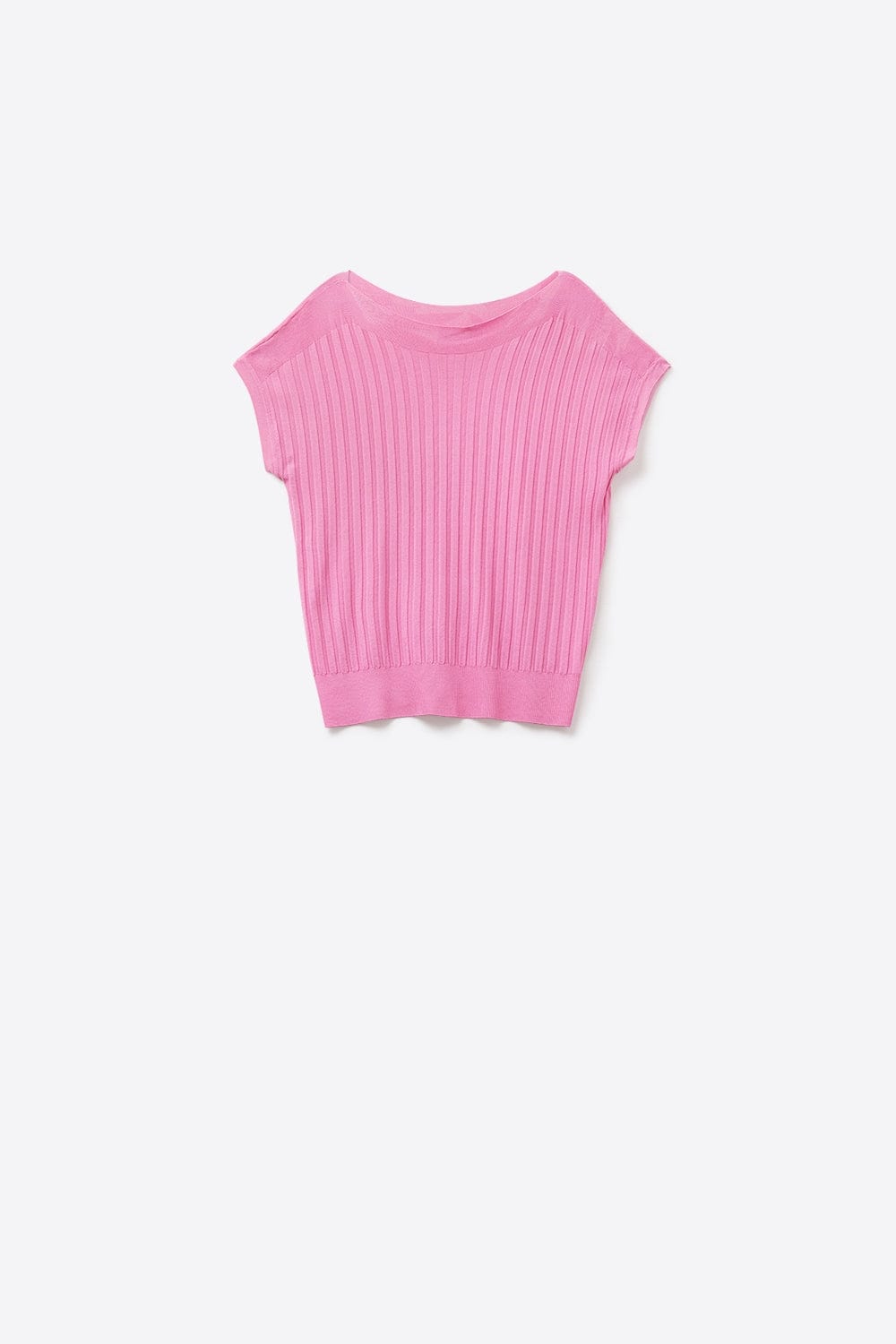 Q2 Women's Sweater One Size / Fuchsia Fucshia Fine Rib Knitted Sweater With Boat Neck
