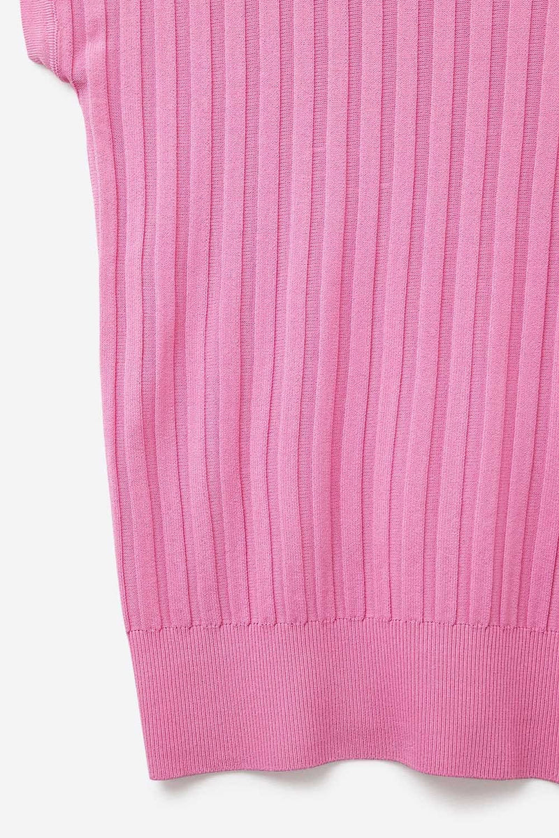 Q2 Women's Sweater One Size / Fuchsia Fucshia Fine Rib Knitted Sweater With Boat Neck