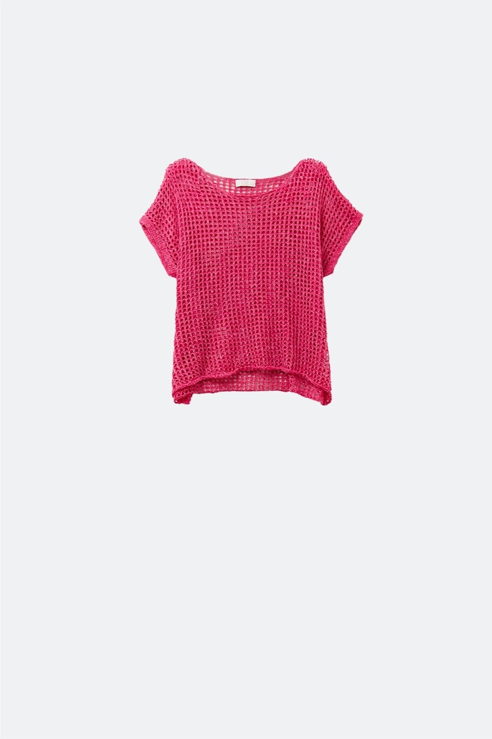 Q2 Women's Sweater One Size / Fuchsia Open Knit Crochet Dropped Sleeved Top In Fuschia