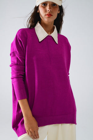 Q2 Women's Sweater One Size / Fuchsia Oversized Crew Neck Long Sleeve Sweater In Fuchsia