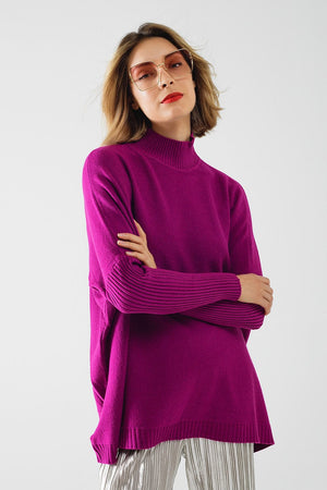 Q2 Women's Sweater One Size / Fuchsia Oversized Soft Fuchsia Sweater With Ribbed Sleeves