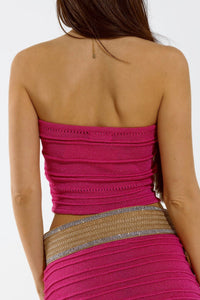 Q2 Women's Sweater One Size / Fuchsia Strapless Knitted Bodycon Top In Fuchsia