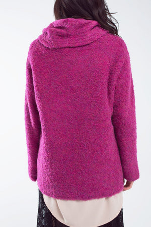 Q2 Women's Sweater One Size / Fuchsia Wide Sweater With Bardot Neck In Magenta