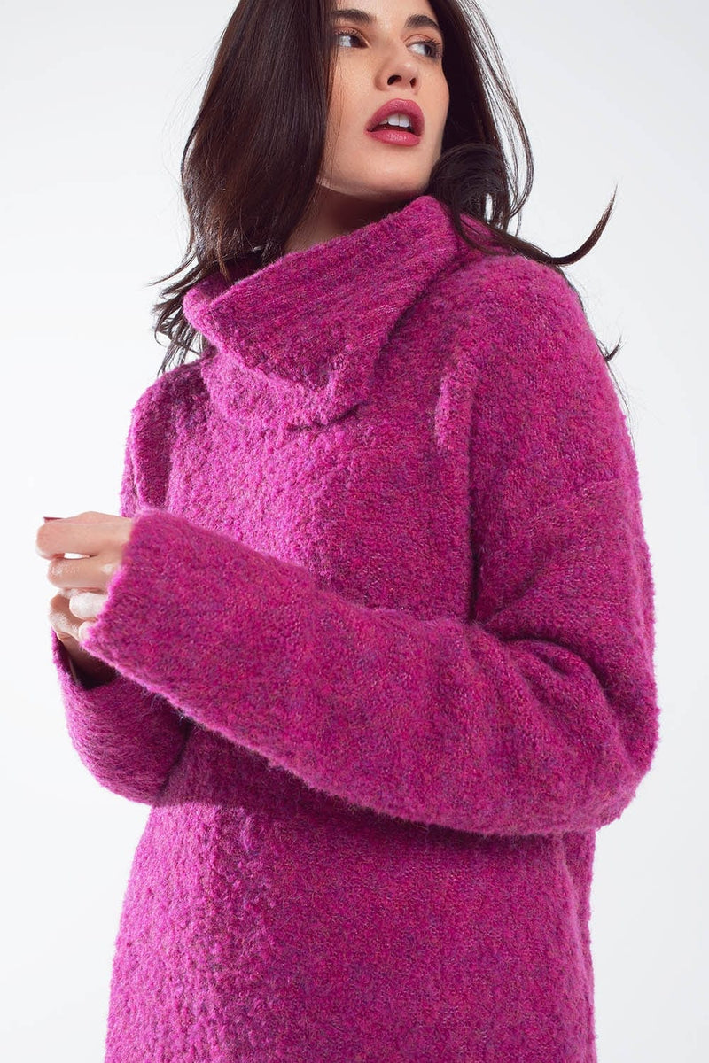 Q2 Women's Sweater One Size / Fuchsia Wide Sweater With Bardot Neck In Magenta