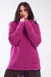 Q2 Women's Sweater One Size / Fuchsia Wide Sweater With Bardot Neck In Magenta