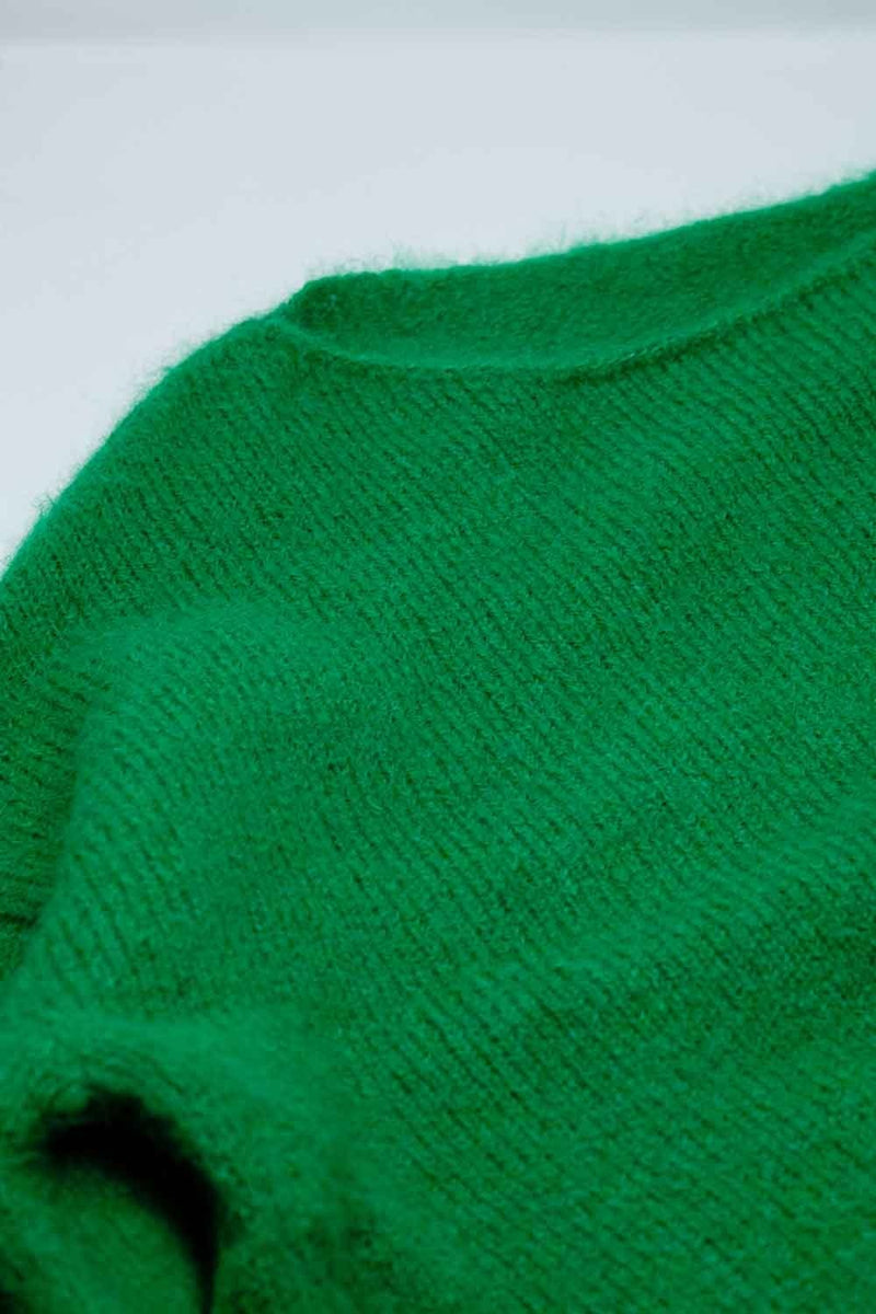 Q2 Women's Sweater One Size / Green Green Sweater With Long Sleeves And Rounded Collar