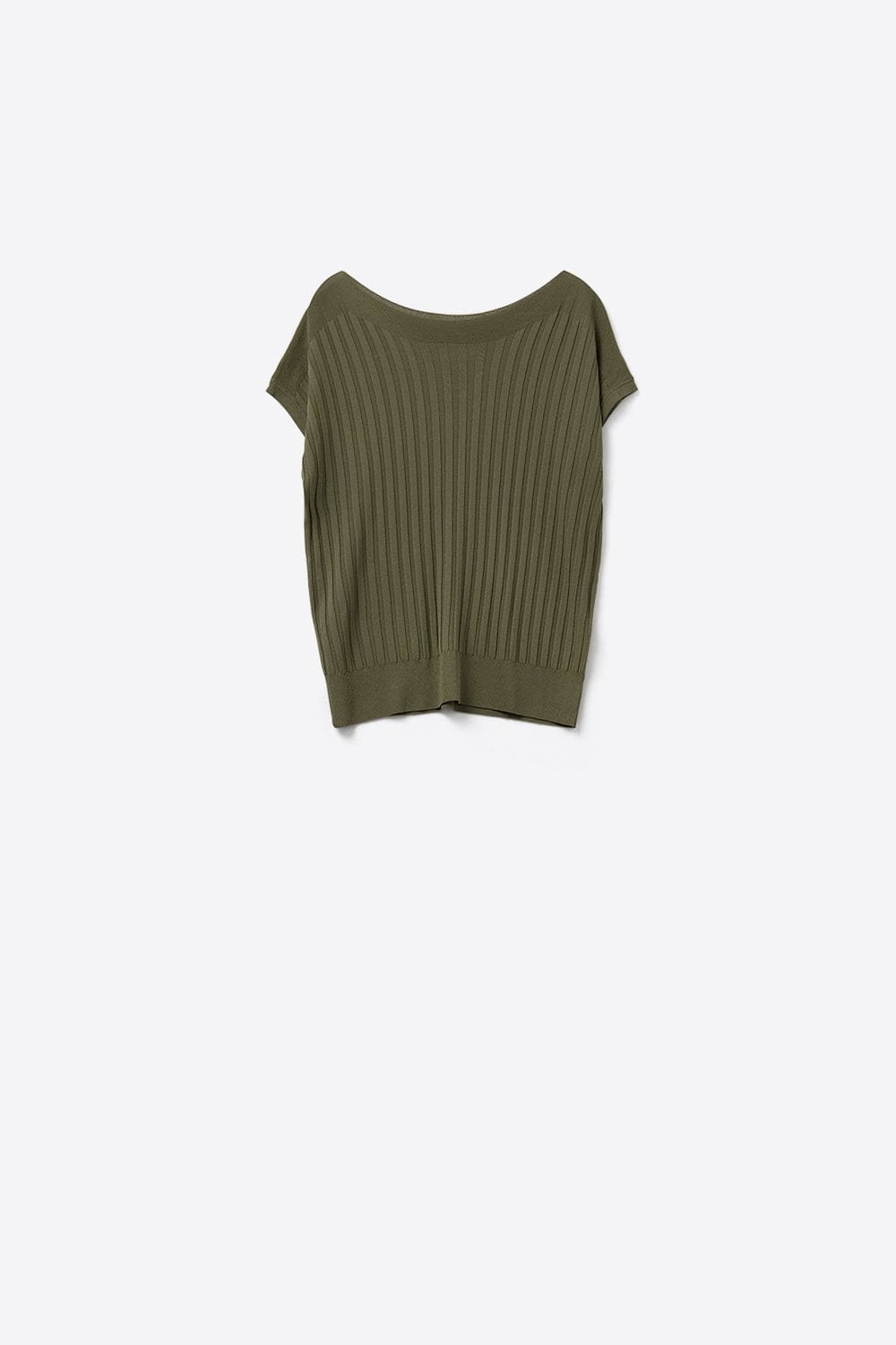 Q2 Women's Sweater One Size / Green Khaki Fine Rib Knitted Sweater With Boat Neck