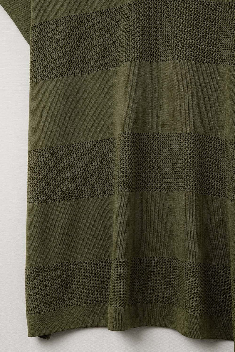 Q2 Women's Sweater One Size / Green Khaki V-Neck Knit Sweater With Open Stitch Detail