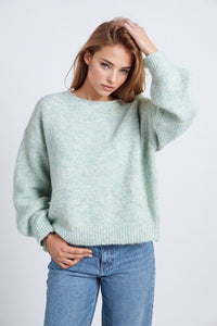 Q2 Women's Sweater One Size / Green Light Green Sweater With Long Sleeves And Rounded Collar