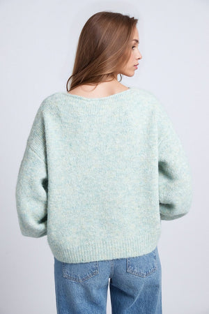 Q2 Women's Sweater One Size / Green Light Green Sweater With Long Sleeves And Rounded Collar
