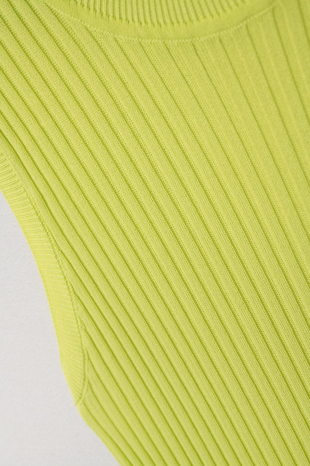Q2 Women's Sweater One Size / Green Lime Green Sleeveless Ribbed Knit Top