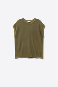 Q2 Women's Sweater One Size / Green Mesh Knit Sweater In Khaki Color