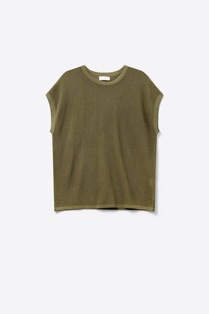 Q2 Women's Sweater One Size / Green Mesh Knit Sweater In Khaki Color