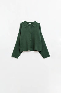 Q2 Women's Sweater One Size / Green Relaxed High Quality Knitted Cardigan In Emerald Green