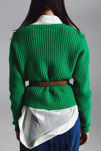 Q2 Women's Sweater One Size / Green Relaxed Waffle Knit Jumper In Bright Green