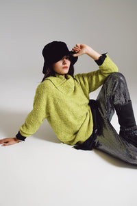 Q2 Women's Sweater One Size / Green Sweater In Green With A Bardot Neck.