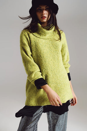 Q2 Women's Sweater One Size / Green Sweater In Green With A Bardot Neck.