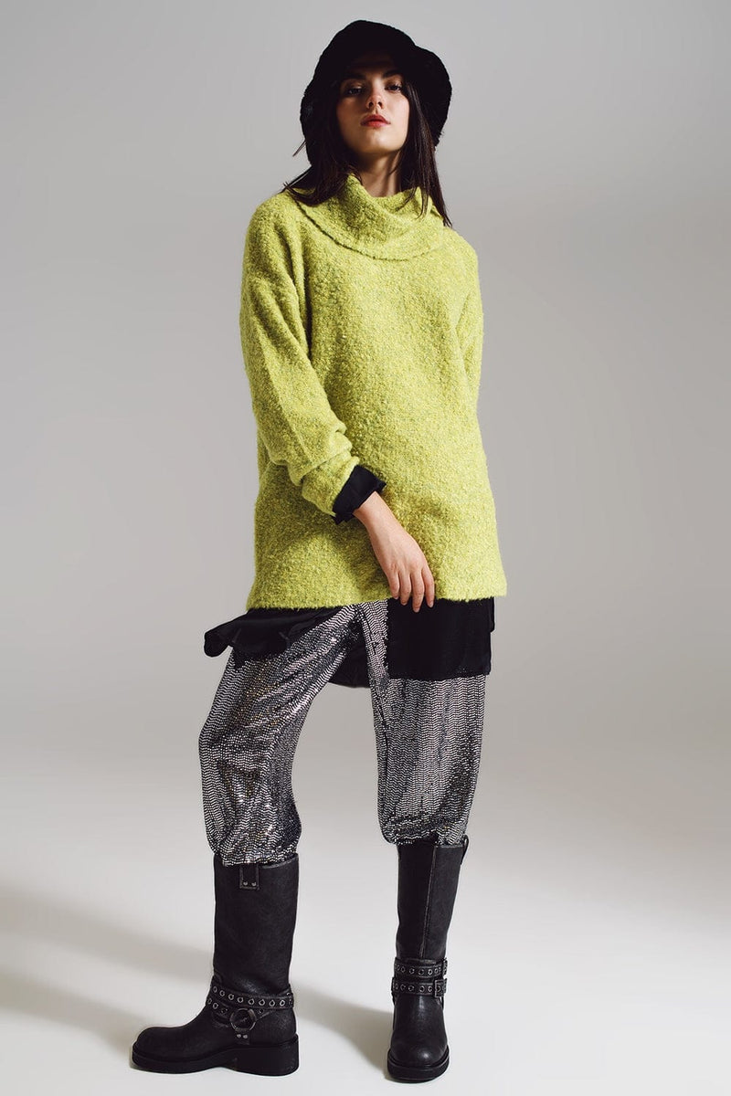 Q2 Women's Sweater One Size / Green Sweater In Green With A Bardot Neck.