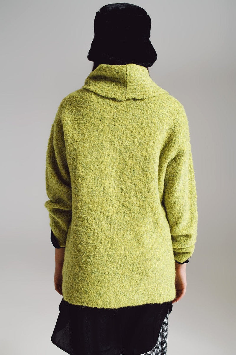 Q2 Women's Sweater One Size / Green Sweater In Green With A Bardot Neck.