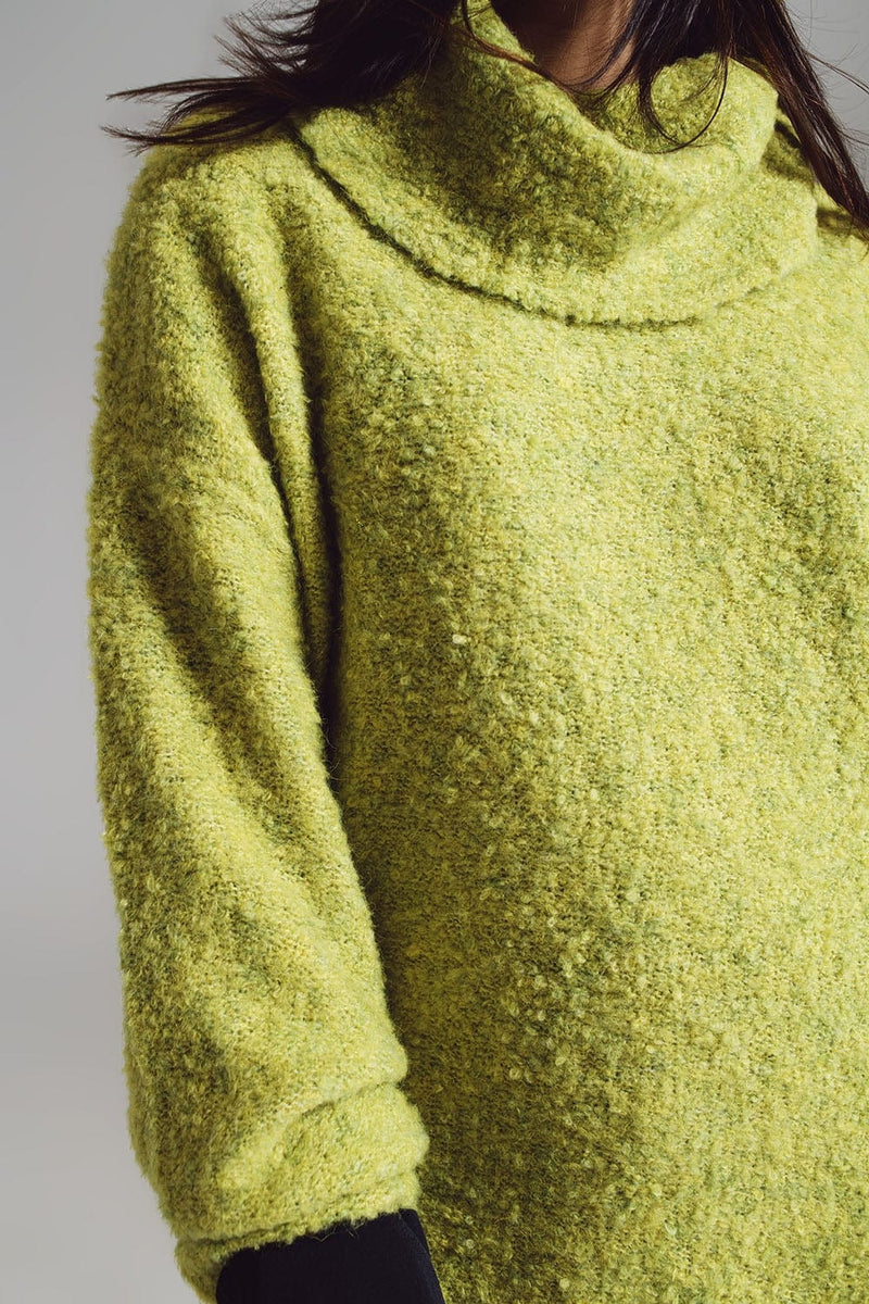 Q2 Women's Sweater One Size / Green Sweater In Green With A Bardot Neck.