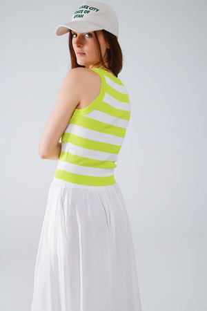 Q2 Women's Sweater One Size / Green White Tank Top With Wide Stripes In Lime Green