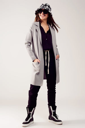 Q2 Women's Sweater One Size / Grey / China Oversized Collar Maxi Cardigan in Grey