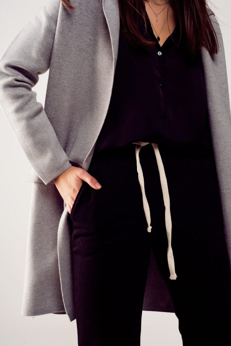 Q2 Women's Sweater One Size / Grey / China Oversized Collar Maxi Cardigan in Grey