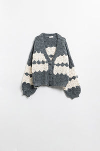 Q2 Women's Sweater One Size / Grey Chunky Knit Oversized Cardigan With Sequin Details In Grey