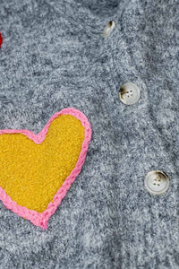 Q2 Women's Sweater One Size / Grey Grey Knitted Cardigan With Embroidered Hearts