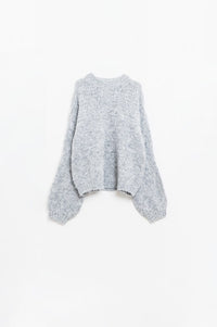 Q2 Women's Sweater One Size / Grey Grey Oversized Knit Sweater With Balloon Sleeves