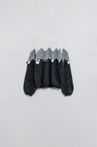 Q2 Women's Sweater One Size / Grey Herringbone Pattern Sweater With Sequin Details In Grey