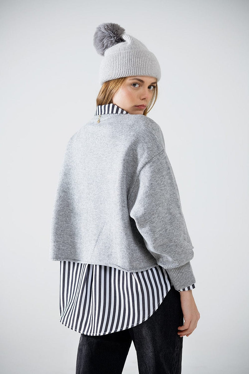 Q2 Women's Sweater One Size / Grey Soft Knit Grey Jumper With Balloon Sleeves