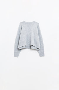 Q2 Women's Sweater One Size / Grey Soft Knit Grey Jumper With Balloon Sleeves