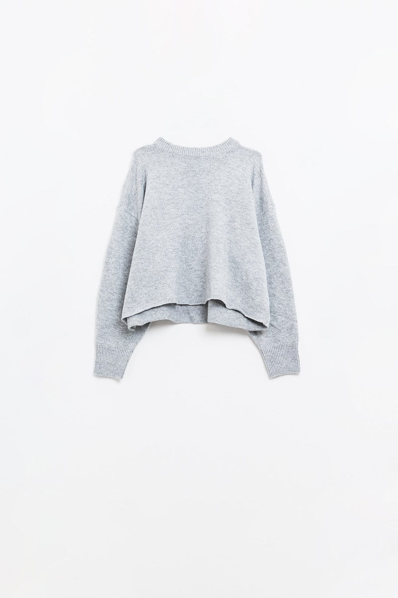 Q2 Women's Sweater One Size / Grey Soft Knit Grey Jumper With Balloon Sleeves