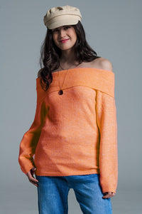 Q2 Women's Sweater One Size / Orange Orange Sweater With Boat Neckline