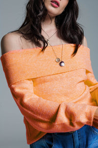 Q2 Women's Sweater One Size / Orange Orange Sweater With Boat Neckline