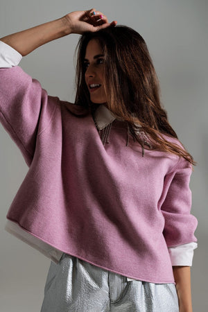 Q2 Women's Sweater One Size / Pink Oversized Sweater With Boatneck In Dusty Pink