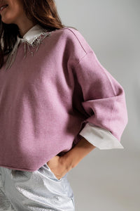 Q2 Women's Sweater One Size / Pink Oversized Sweater With Boatneck In Dusty Pink