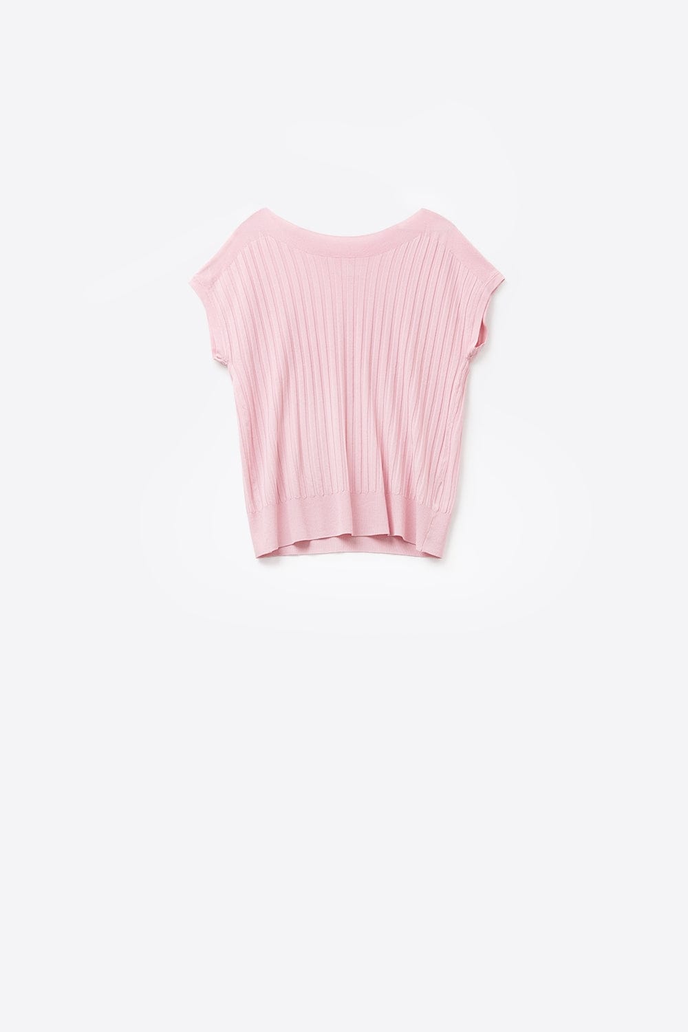 Q2 Women's Sweater One Size / Pink Pink Fine Rib Knitted Sweater With Boat Neck