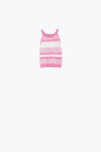 Q2 Women's Sweater One Size / Pink Pink Halter Tank Top With Stripe Design In Different Knits