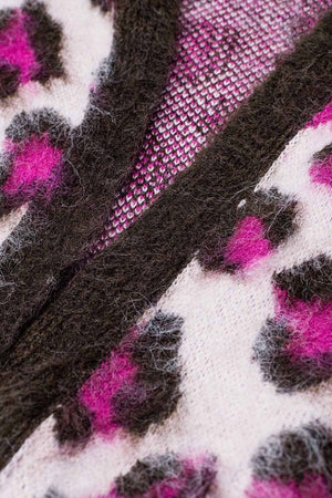 Q2 Women's Sweater One Size / Pink Pink Leopard Print Cardigan With Wool