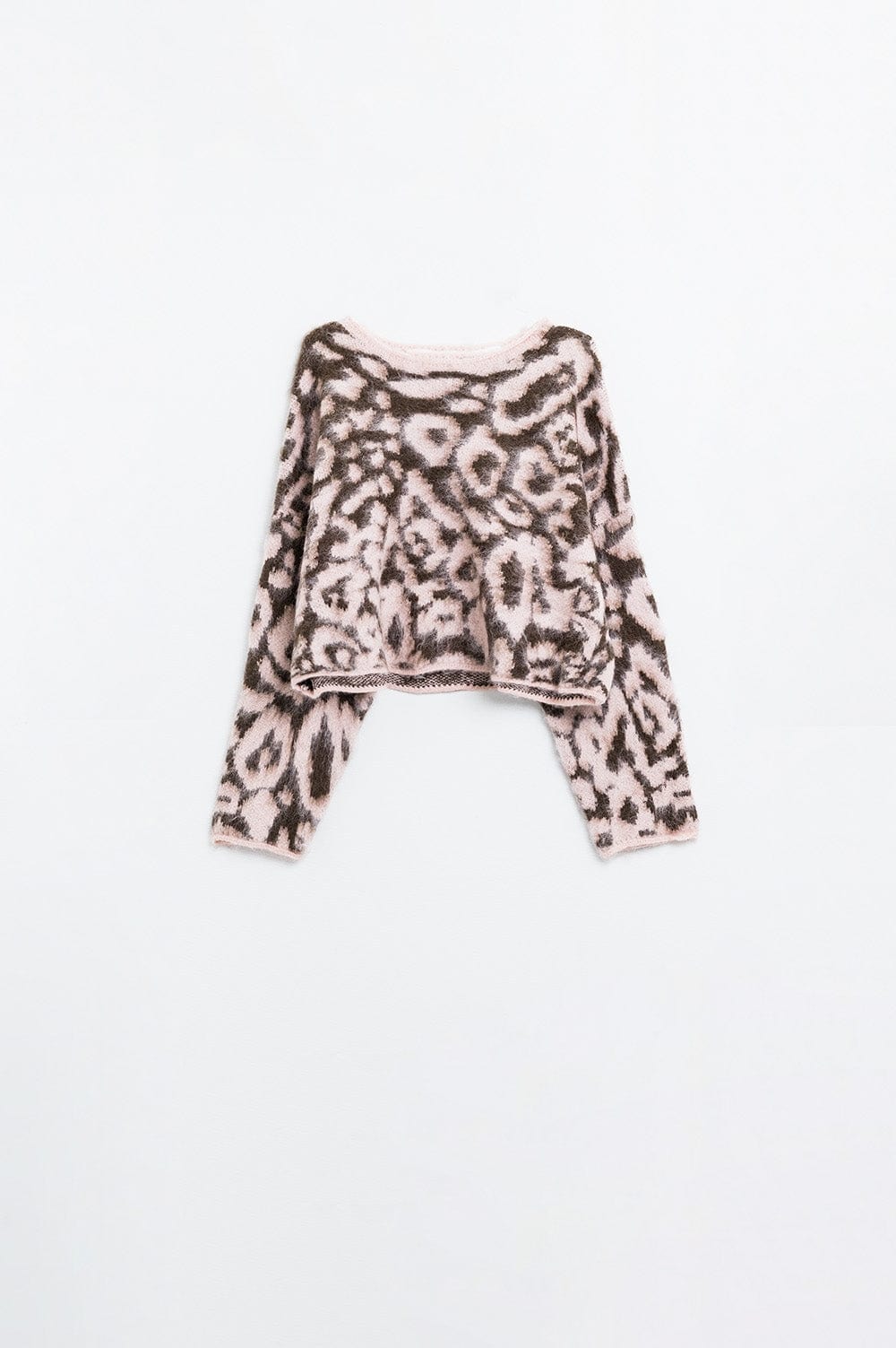 Q2 Women's Sweater One Size / Pink Pink Leopard Print Sweater Made Of Wool Knitted