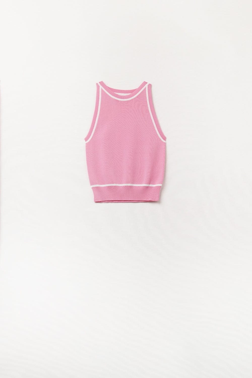 Q2 Women's Sweater One Size / Pink Sleeveless Sweater In Pink Featuring Detail White Lines