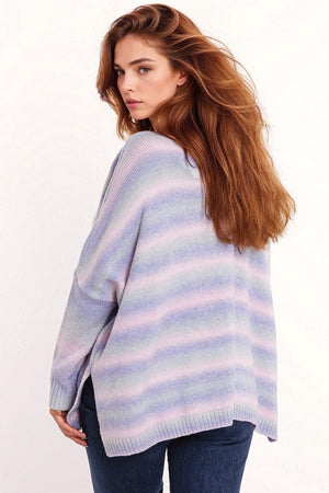 Q2 Women's Sweater One Size / Purple Oversized Multicolor In Shades Of Purple High Neck Sweater With Side Slits