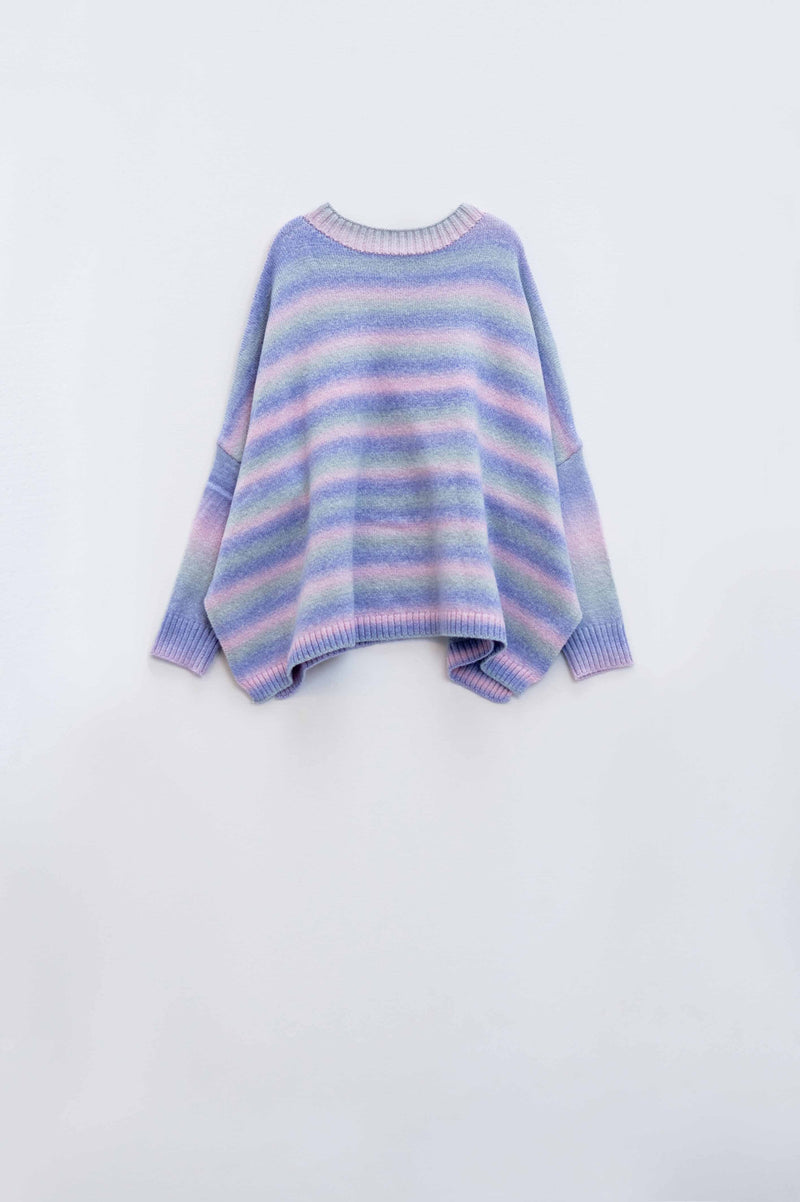 Q2 Women's Sweater One Size / Purple Oversized Multicolor In Shades Of Purple High Neck Sweater With Side Slits