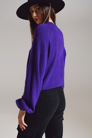 Q2 Women's Sweater One Size / Purple Relaxed Style Purple Jumper With Balloon Sleeves